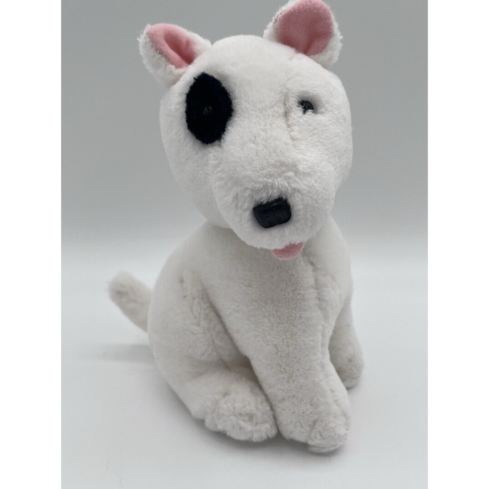 VTG Dakin Bull Terrier Plush 1987 8" White Dog Black Eye Patch Stuffed‎ Animal